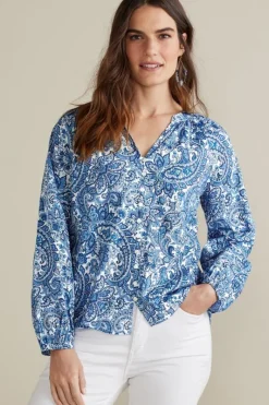 Soft Surroundings Tops|Celia Top SpringPaisleyChambray