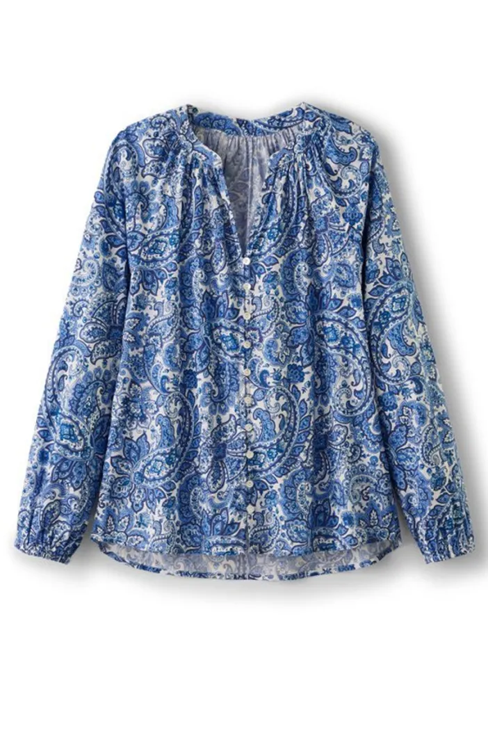 Soft Surroundings Tops|Celia Top SpringPaisleyChambray