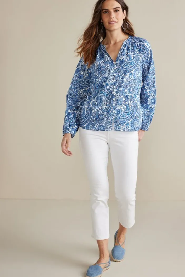 Soft Surroundings Tops|Celia Top SpringPaisleyChambray