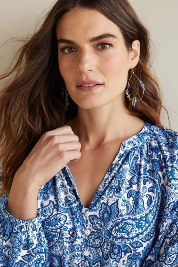 Soft Surroundings Tops|Celia Top SpringPaisleyChambray