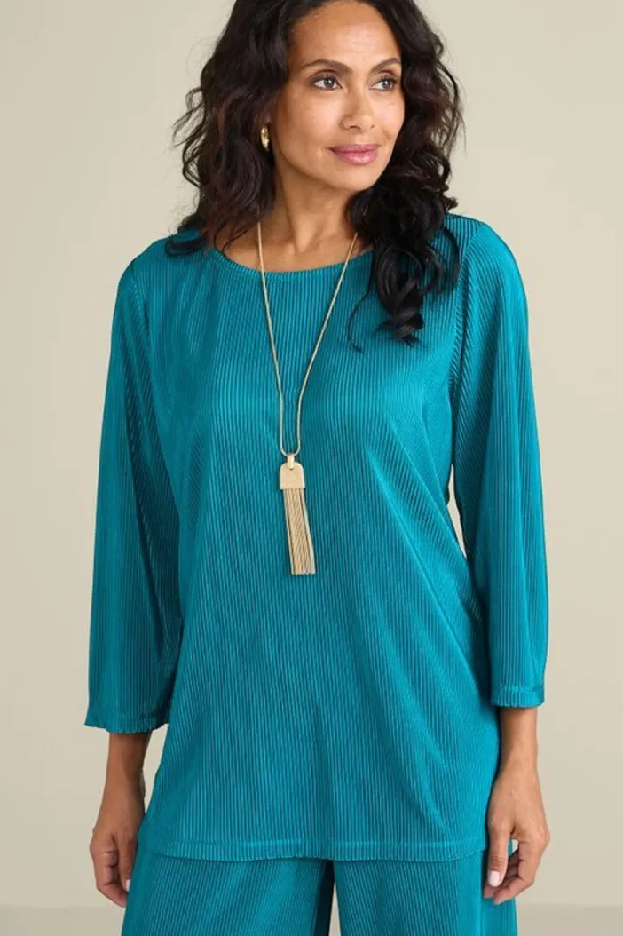 Soft Surroundings Tops|Cella Plisse Tunic DeepLagoon