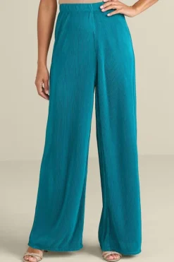 Soft Surroundings Pants|Cella Plisse Wide Leg Pants DeepLagoon