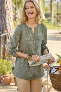 Soft Surroundings Tops|Charine Faux Suede Tunic FloralScarfGreen