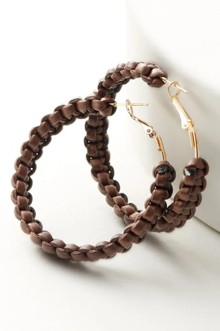 Soft Surroundings Jewelry|Earrings|Charlotte Leather Hoop Earrings Brown