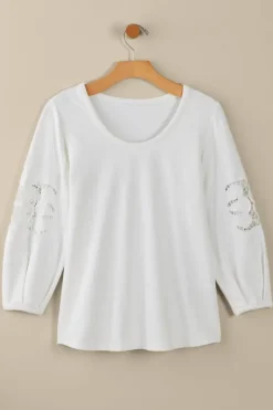 Soft Surroundings Tops|Charmaine Embroidered French Terry Top BuffYellow