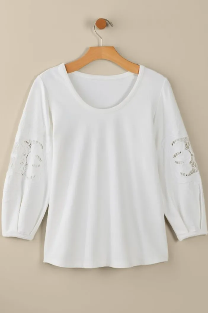 Soft Surroundings Tops|Charmaine Embroidered French Terry Top BuffYellow