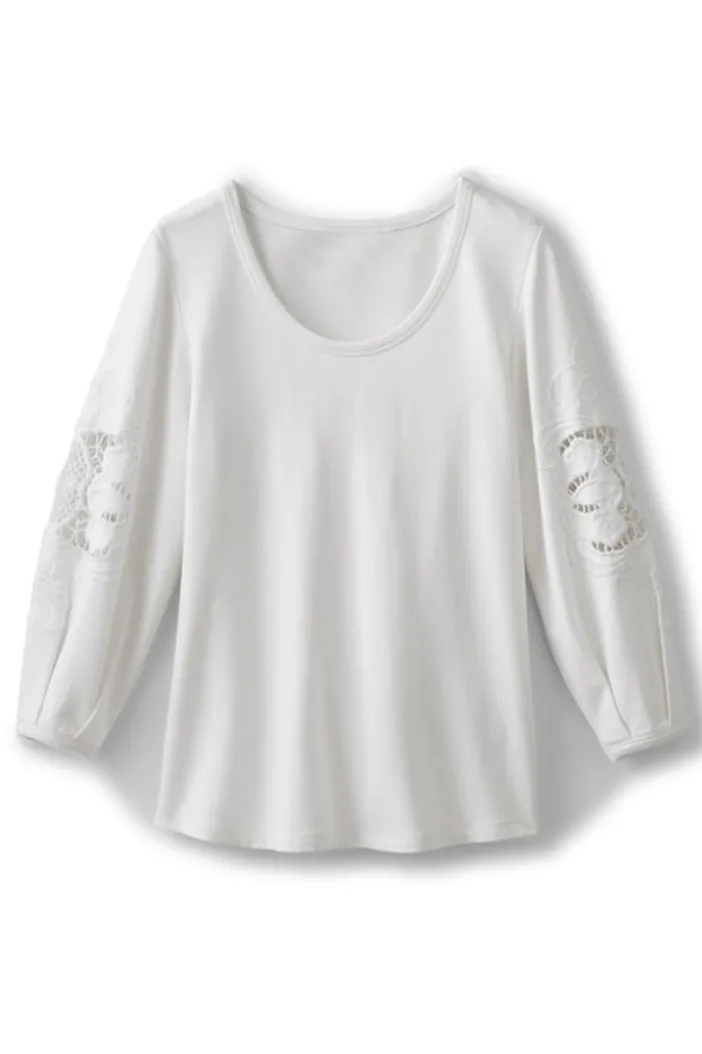 Soft Surroundings Tops|Charmaine Embroidered French Terry Top BuffYellow