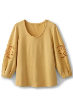 Soft Surroundings Tops|Charmaine Embroidered French Terry Top BuffYellow