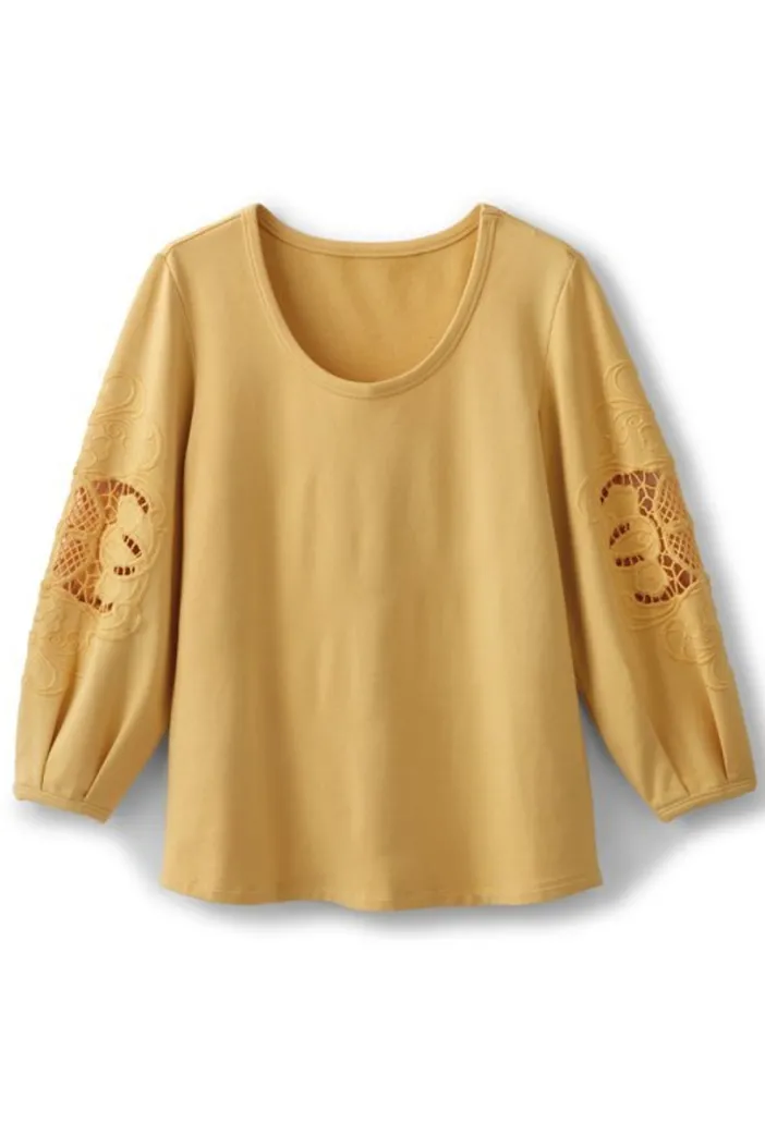 Soft Surroundings Tops|Charmaine Embroidered French Terry Top BuffYellow