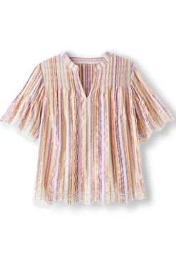 Soft Surroundings Tops|Ciel Metallic Stripe Eyelet Top MultiMetallicStripe