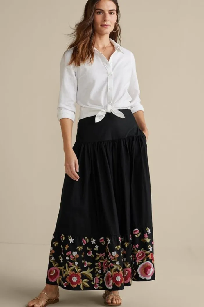 Soft Surroundings Skirts|Cindi Embroidered Maxi Skirt Black