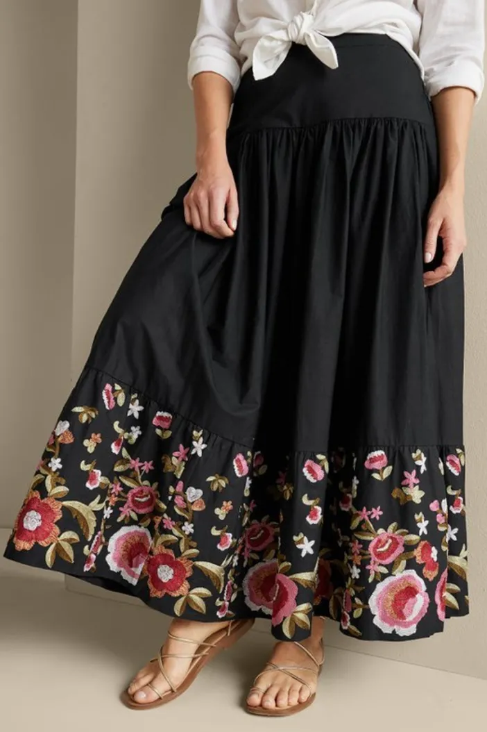 Soft Surroundings Skirts|Cindi Embroidered Maxi Skirt Black