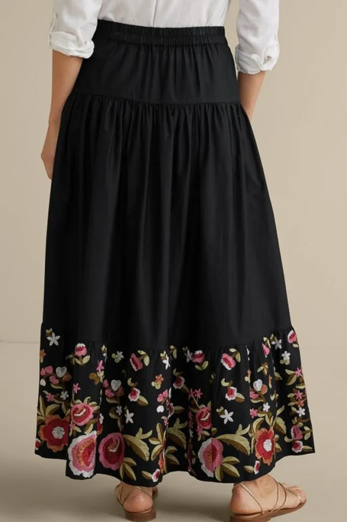 Soft Surroundings Skirts|Cindi Embroidered Maxi Skirt Black