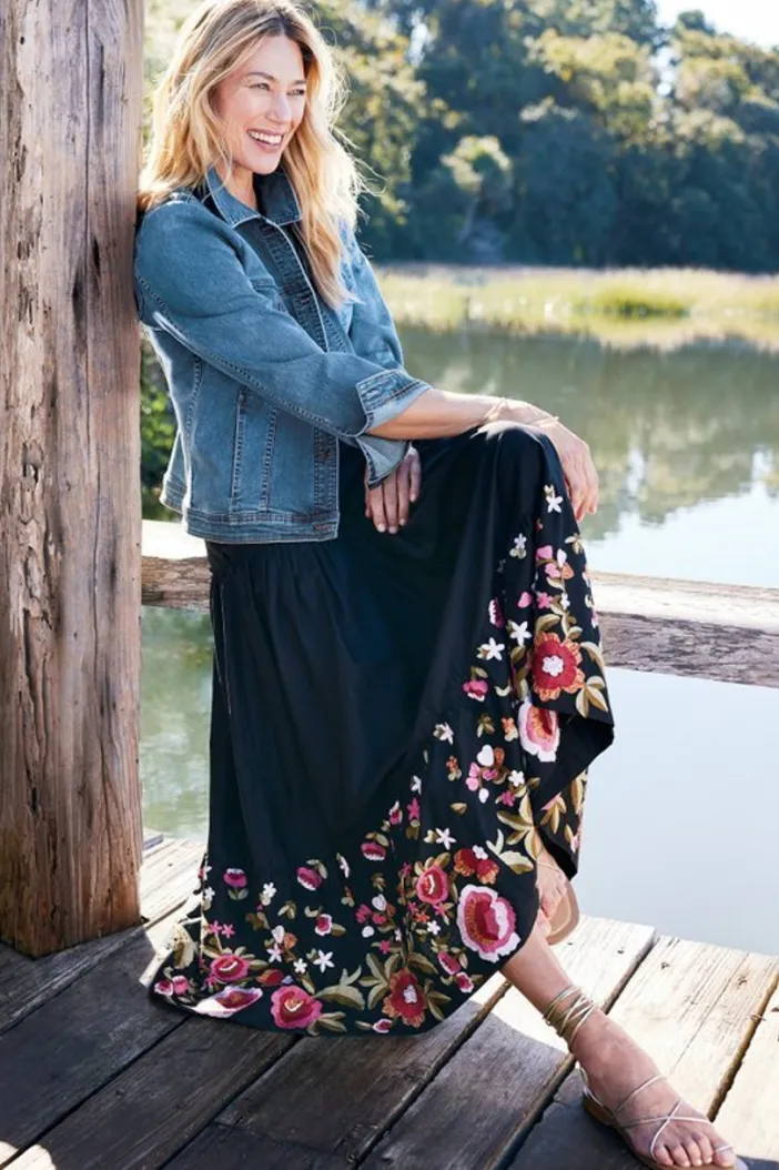 Soft Surroundings Skirts|Cindi Embroidered Maxi Skirt Black