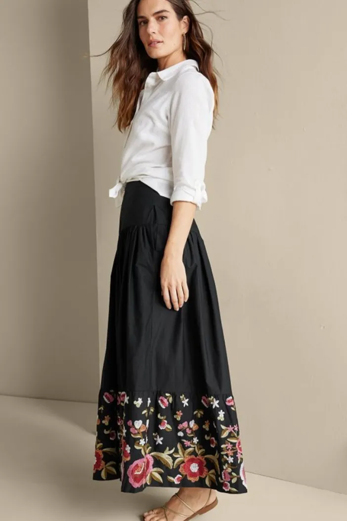 Soft Surroundings Skirts|Cindi Embroidered Maxi Skirt Black
