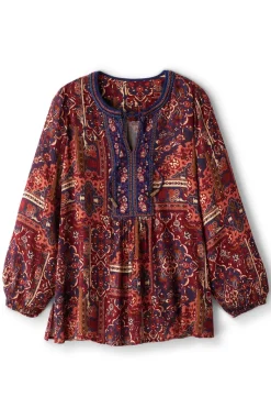 Soft Surroundings Tops|Cindra Embroidered Gauze Tunic RivieraPatchworkBurgund
