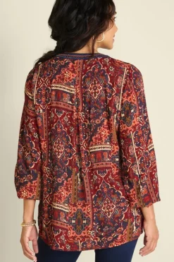 Soft Surroundings Tops|Cindra Embroidered Gauze Tunic RivieraPatchworkBurgund