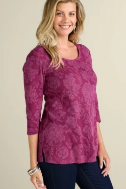 Soft Surroundings Tops|Clarette Jacquard 3/4 Sleeve Tunic SilhouetteFloral
