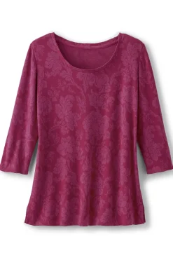 Soft Surroundings Tops|Clarette Jacquard 3/4 Sleeve Tunic SilhouetteFloral