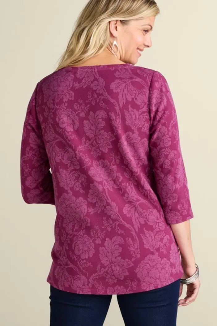 Soft Surroundings Tops|Clarette Jacquard 3/4 Sleeve Tunic SilhouetteFloral