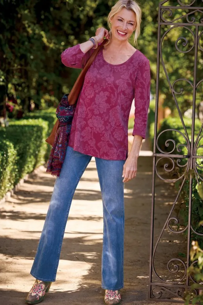 Soft Surroundings Tops|Clarette Jacquard 3/4 Sleeve Tunic SilhouetteFloral