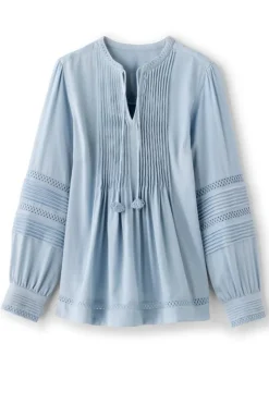 Soft Surroundings Tops|Connie Lace Trim Crepe Top BlueFog