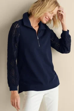 Soft Surroundings Tops|Crochet Sleeve French Terry Tunic
