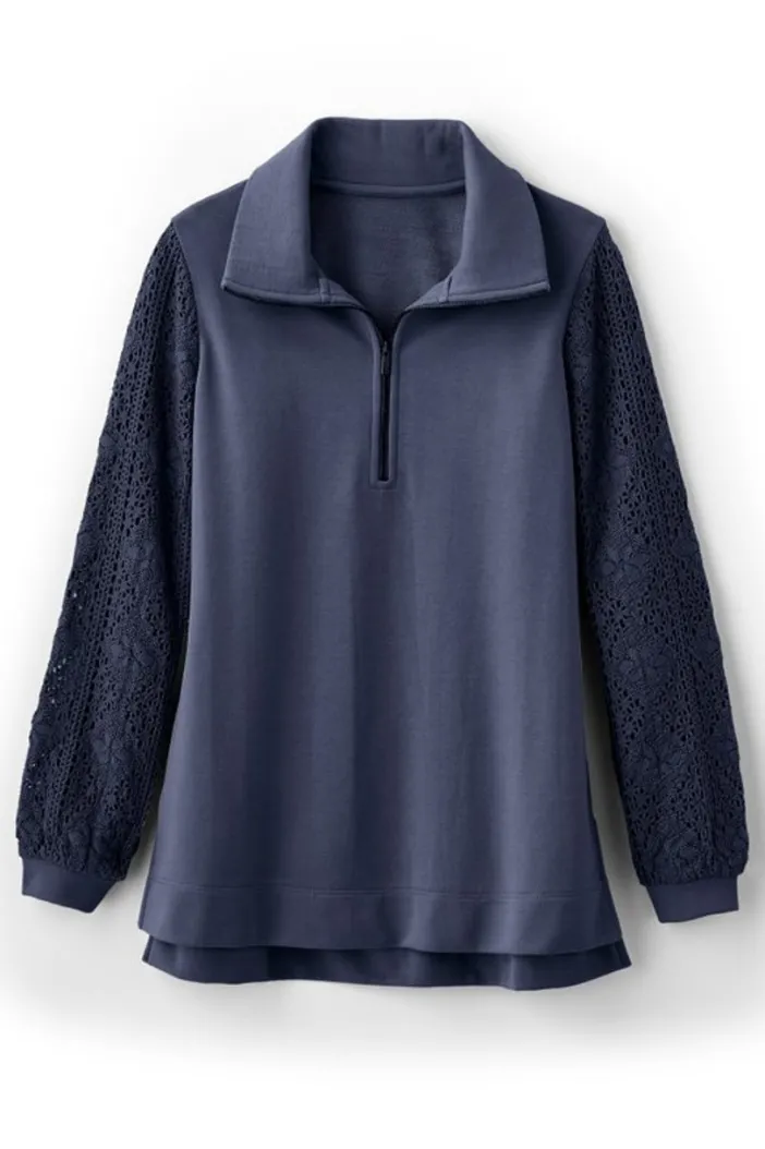 Soft Surroundings Tops|Crochet Sleeve French Terry Tunic