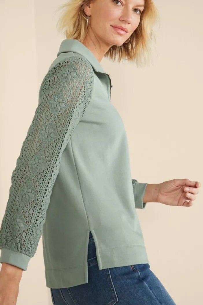 Soft Surroundings Tops|Crochet Sleeve French Terry Tunic