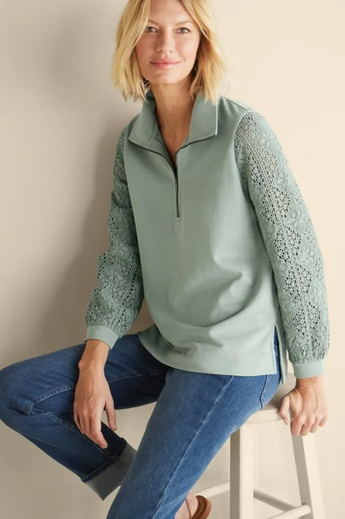 Soft Surroundings Tops|Crochet Sleeve French Terry Tunic