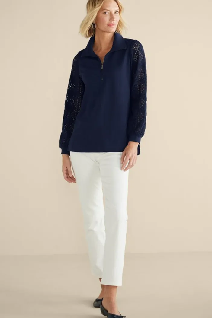 Soft Surroundings Tops|Crochet Sleeve French Terry Tunic