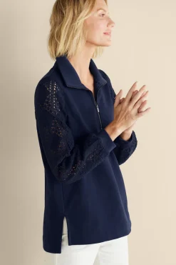 Soft Surroundings Tops|Crochet Sleeve French Terry Tunic