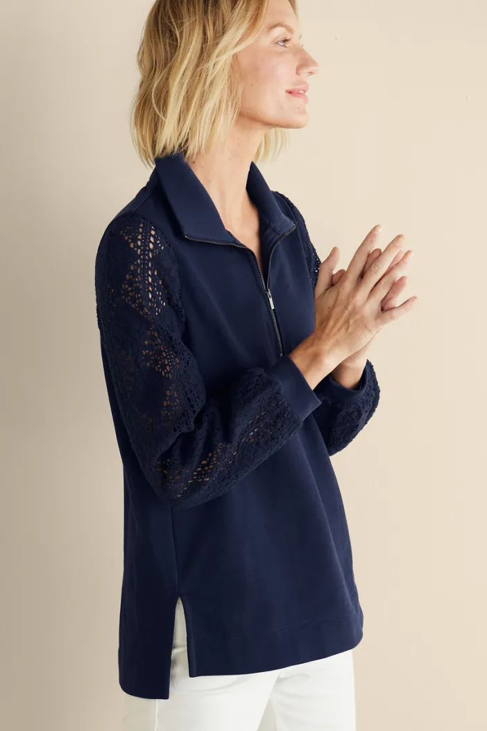 Soft Surroundings Tops|Crochet Sleeve French Terry Tunic