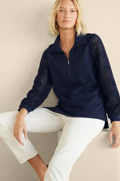 Soft Surroundings Tops|Crochet Sleeve French Terry Tunic