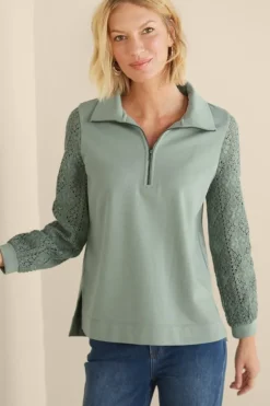 Soft Surroundings Tops|Crochet Sleeve French Terry Tunic