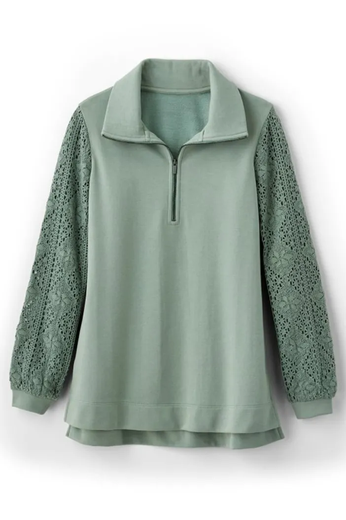 Soft Surroundings Tops|Crochet Sleeve French Terry Tunic