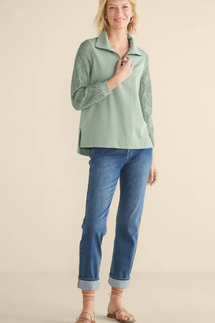 Soft Surroundings Tops|Crochet Sleeve French Terry Tunic