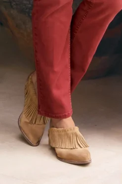 Soft Surroundings Shoes|Dabney Fringe Suede Mules Taupe