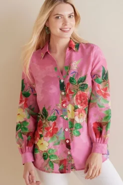 Soft Surroundings Tops|Danica Embellished Shirt Red/PinkFloral
