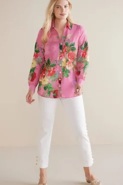 Soft Surroundings Tops|Danica Embellished Shirt Red/PinkFloral