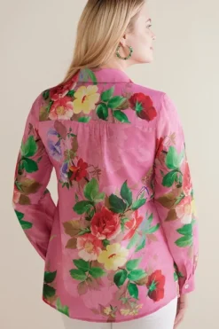 Soft Surroundings Tops|Danica Embellished Shirt Red/PinkFloral