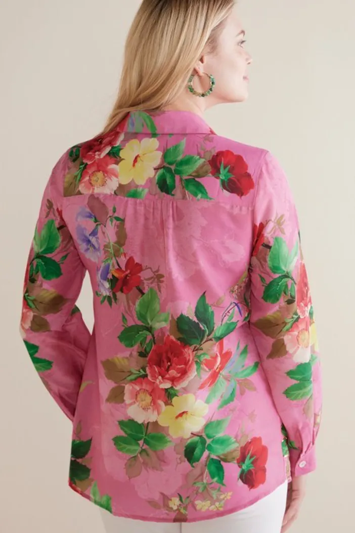 Soft Surroundings Tops|Danica Embellished Shirt Red/PinkFloral