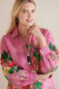Soft Surroundings Tops|Danica Embellished Shirt Red/PinkFloral