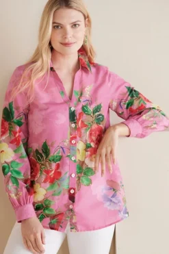 Soft Surroundings Tops|Danica Embellished Shirt Red/PinkFloral