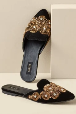Soft Surroundings Shoes|Delilah Embellished Slide Black/Gold