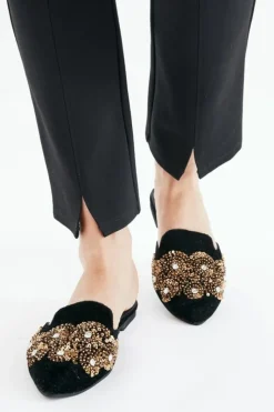 Soft Surroundings Shoes|Delilah Embellished Slide Black/Gold
