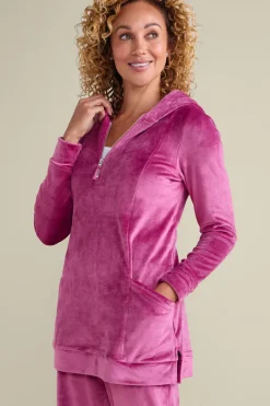 Soft Surroundings Tops|Dixie Velour Zip Hoodie Tunic Boysenberry