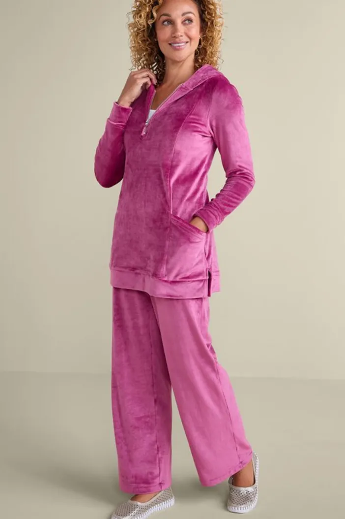 Soft Surroundings Tops|Dixie Velour Zip Hoodie Tunic Boysenberry