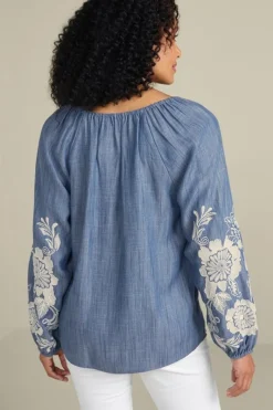 Soft Surroundings Tops|Diya Embroidered Tencel™ Peasant Top MediumWash