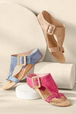 Soft Surroundings Shoes|Donald Pliner Ofelia Wedge Slide PaleGold
